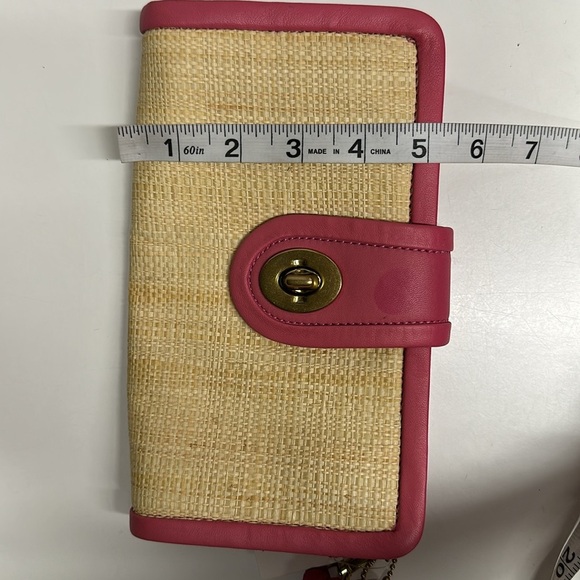 Coach Park Straw Clutch Handbag Small Purse Leather Metal Gold Tan Pink New NWT - Picture 13 of 13